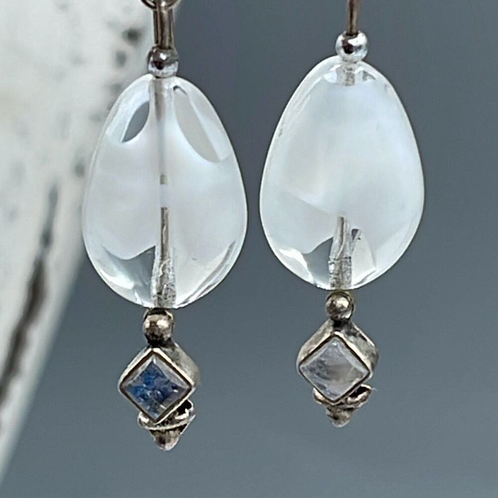 Sterling silver Italian glass moon stone earrings